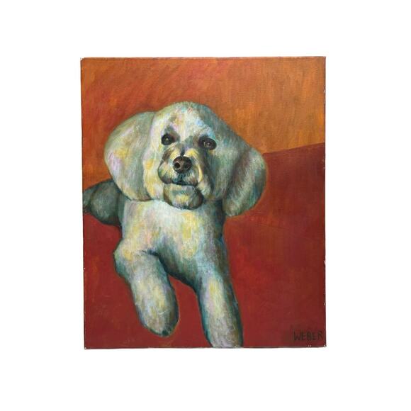 Original Acrylic Painting Dog Pet Portrait Bichon Frise Artist Signed 20"x24"
